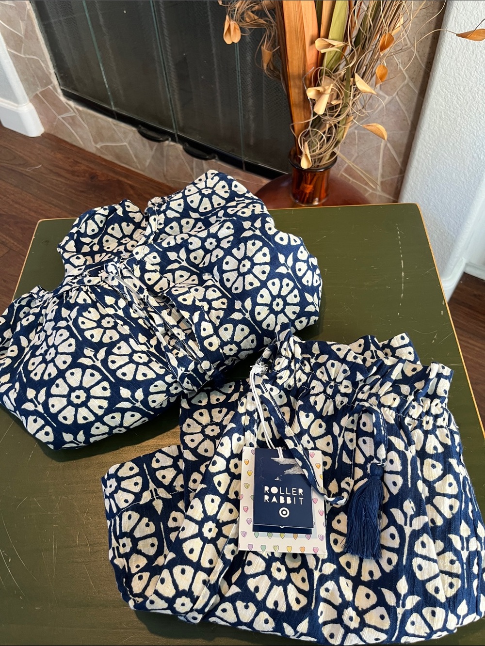 Roller Rabbit Navy & White Printed Loungewear Set with Tassel Detail